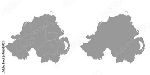 Northern Ireland grey with administrative districts. Vector illustration.