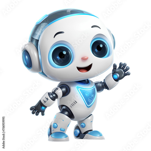 Cute blue AI Robot Chatbot Waving Set, isolated on transparent background