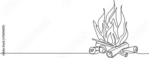 continuous single line drawing of campfire, line art vector illustration