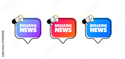 Breaking news bubbles. Flat, color, speech bubbles, breaking news, message bubbles, breaking news icons. Vector icons
