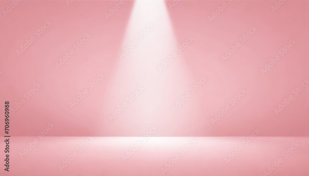 Empty studio with a beam of light on pale pink paper background. Minimalist mockup, podium display and showcase, studio room, Desk illuminated by spotlight, interior room for displaying products Empty studio with a beam of light on pale pink paper background. Minimalist mockup, podium display and showcase, studio room, Desk illuminated by spotlight, interior room for displaying products