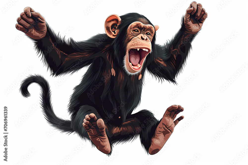 cartoon monkey jumping - obrazy, fototapety, plakaty 