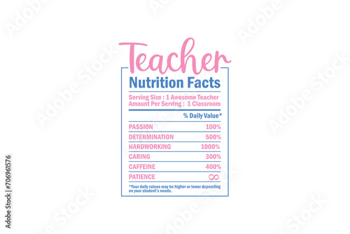 Teacher typography quote t-shirt design, Teacher Nutrition Facts
