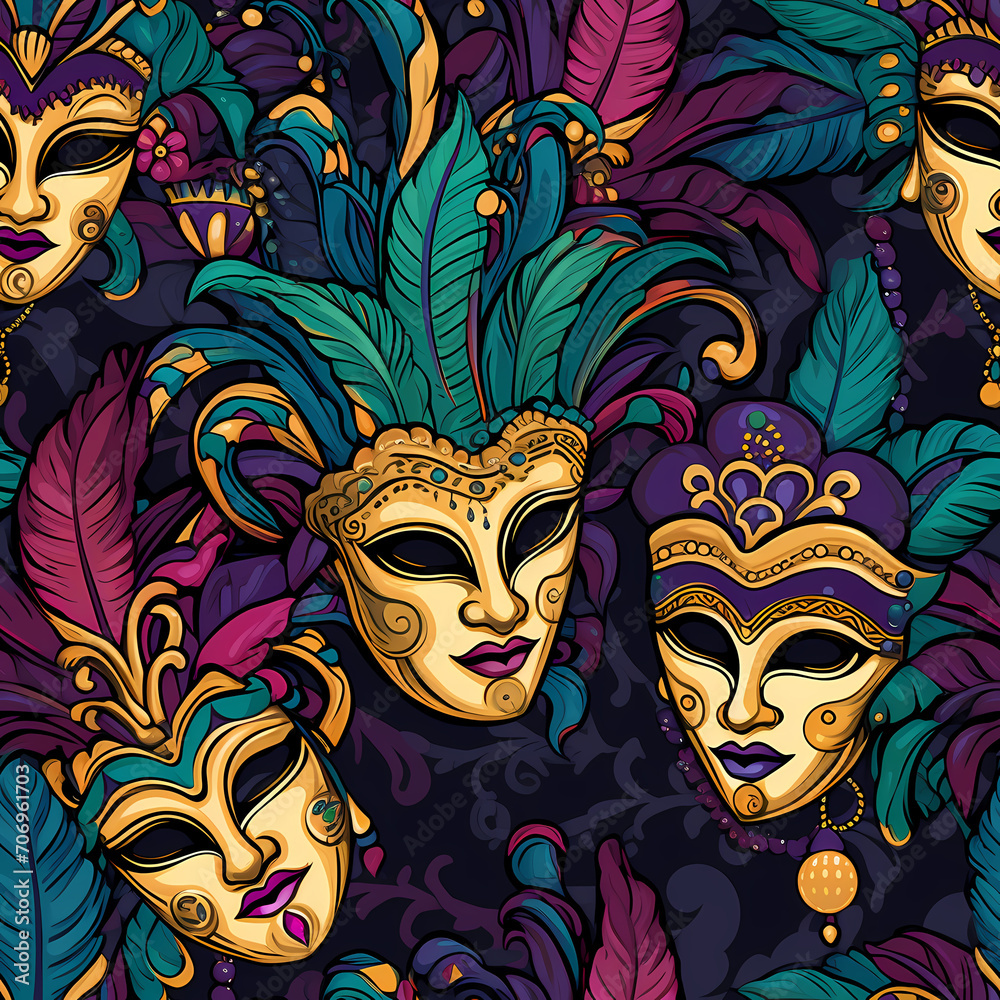 Vibrant Mardi Gras Celebration Seamless Pattern