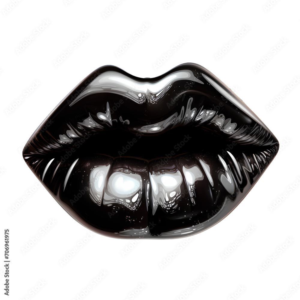 Close-up Glossy Black Lips Mouth, isolated on transparent background Close-up Glossy Black Lips Mouth, isolated on transparent background