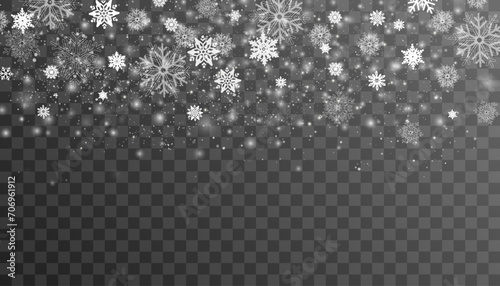 Snow and wind on a transparent background. White gradient decorative element. photo