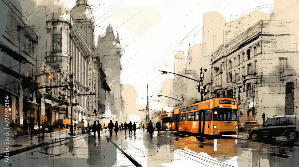 City street digital sketch Illustration
