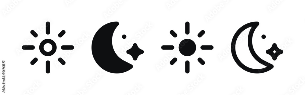 Daytime Sun and Nighttime Moon Icons Set - Day and Night Symbols