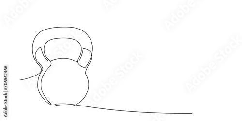 Continuous line drawing of kettlebell. Sport equipment in single line style. Outline symbol for design of poster, banner, flyer. Sport, workout, wellness. Editable stroke. Vector doodle illustration photo