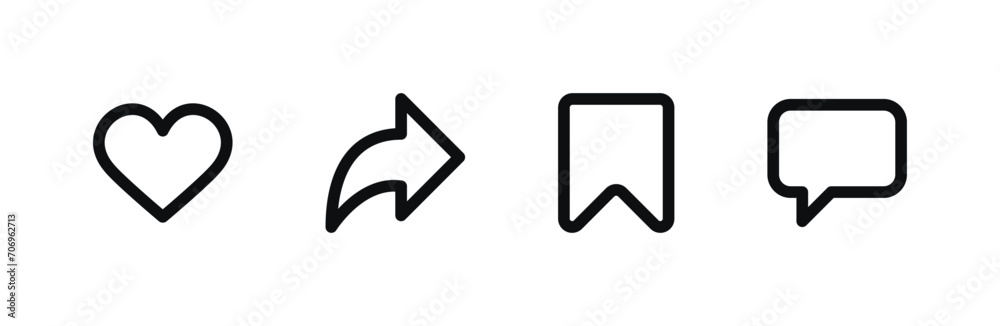 Social Media Essentials - Like, Comment, Share and Save Icons Social Media Essentials - Like, Comment, Share and Save Icons