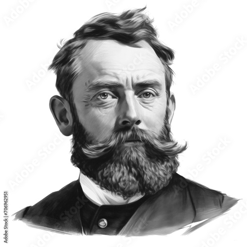 Black and white vintage engraving, headshot portrait of Édouard Manet, the famous French modernist painter, white background, greyscale - Generative AI photo