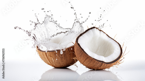 coconut with water splash on white background photo