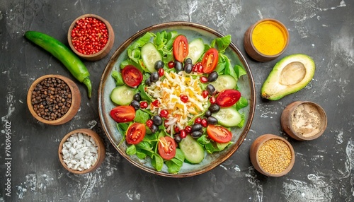 Elevate Your Palate: Top-Down Glimpse of a Tasty and Healthy Salad