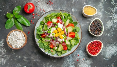 Gastronomic Bliss: Tasty Salad Delights in an Overhead Presentation
