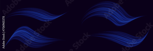 High speed effect. Futuristic neon light lines. Bright sparkling background. Glowing wave vortex, impulse cable lines.