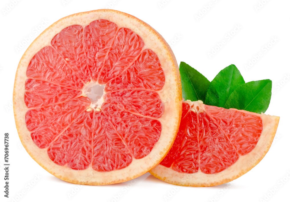 Fresh grapefruit slices isolated on a white background Fresh grapefruit slices isolated on a white background