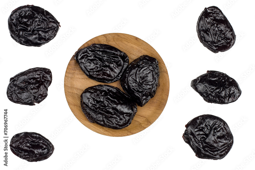 Prunes insulated on a white background, top view Prunes insulated on a white background, top view