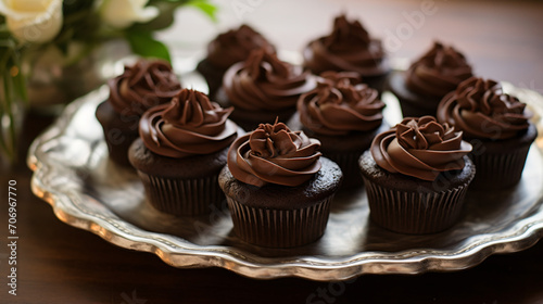 Dark chocolate mini cupcakes with chocolate