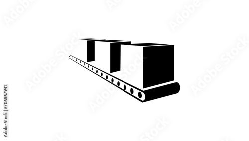 Conveyor line, boxes on a conveyor, black isolated silhouette