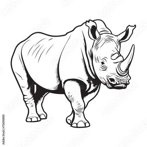 Rhinoceros in cartoon, doodle style . Image for t shirt. Isolated 2d vector illustration in logo, icon, sketch style, Eps 10, black and white. AI Generative