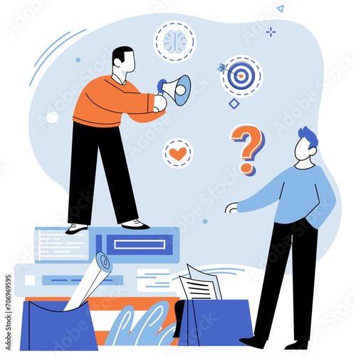 Business mentor. Vector illustration. An experienced adviser serves as trusted guide in business matters Trusting authority and guidance mentor is crucial for personal growth A business mentor offers