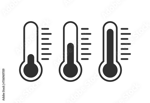 Thermometer icons. Flat, gray, thermometers with different temperatures, thermometer design. Vector icons