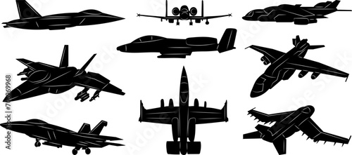 set of military aircraft silhouette  vector