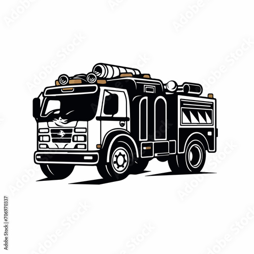Fire engine in cartoon, doodle style. Isolated 2d vector illustration in logo, icon, sketch style, Eps 10. AI Generative