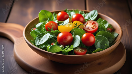 salad of tomatoes and greens lies in a plate, diet salad, a way to lose weight