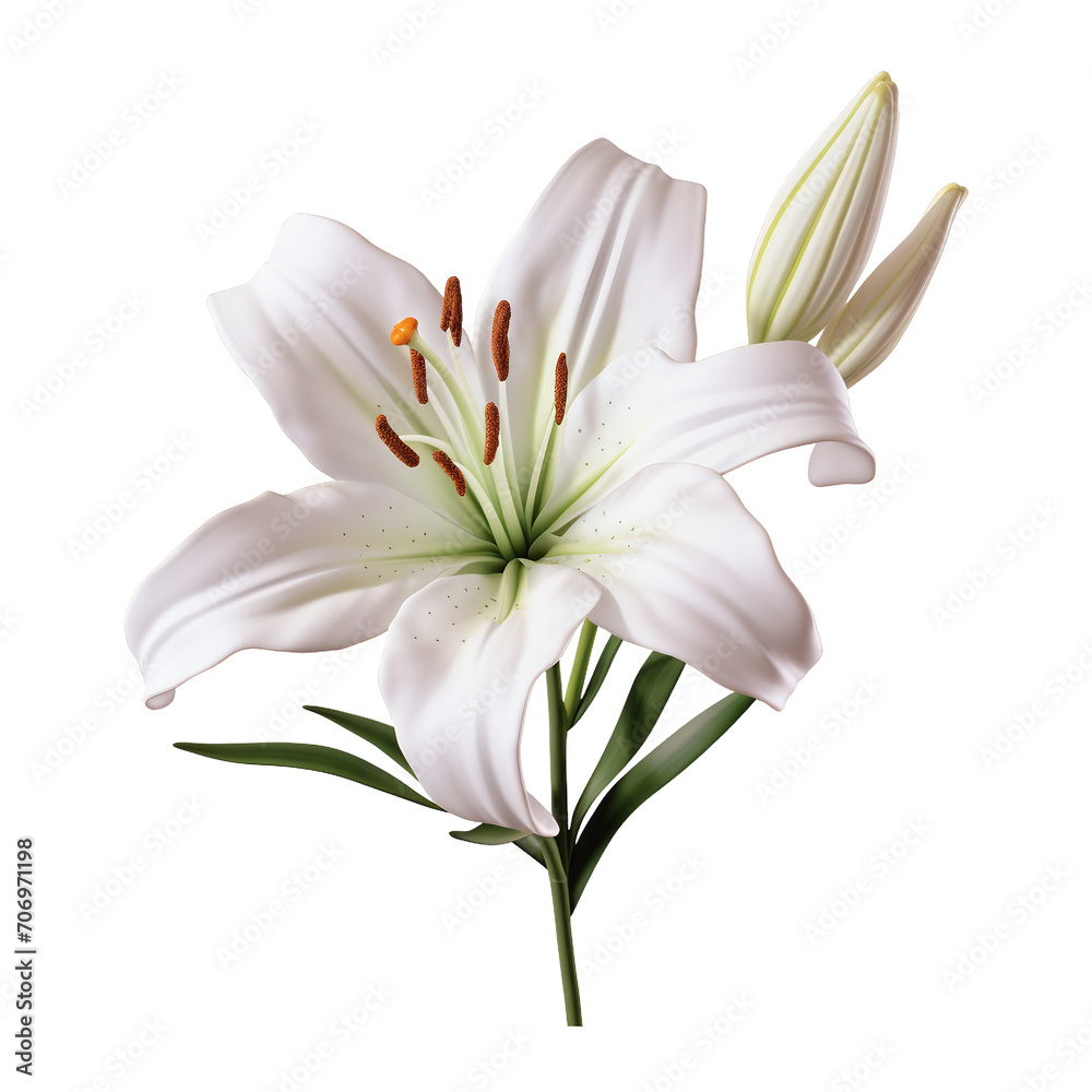 White Lily flower on a transparent background, PNG