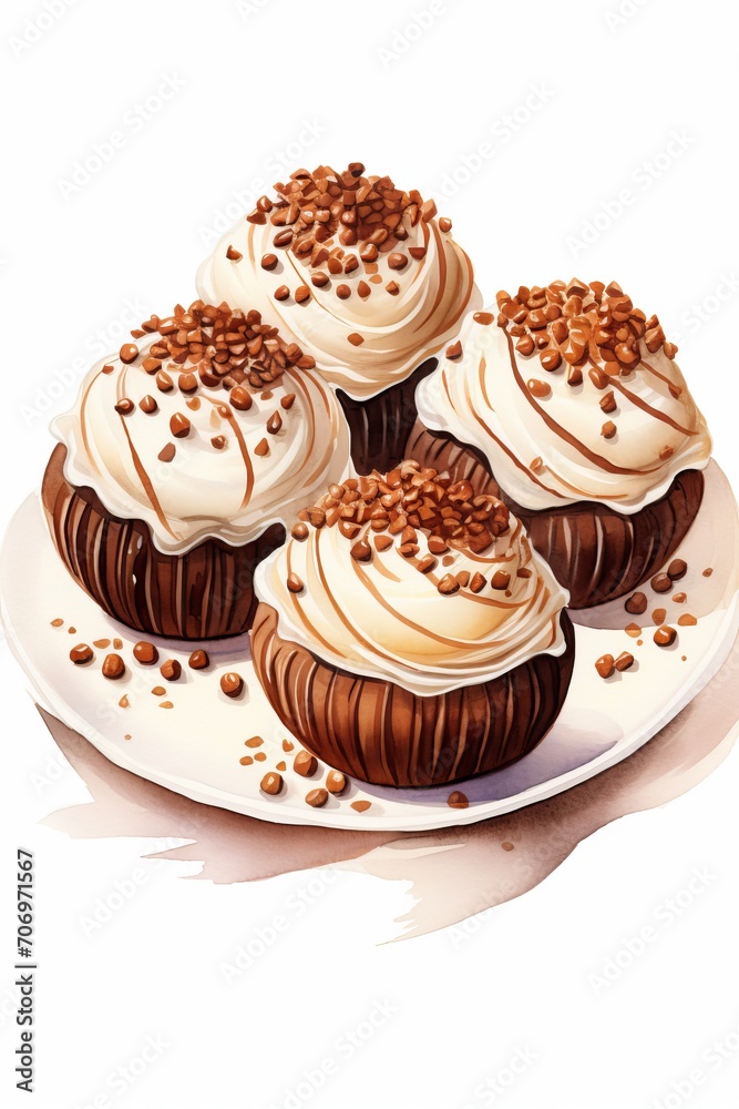 Brigadeiro dessert, watercolor, white background, Brazilian dessert Brigadeiro dessert, watercolor, white background, Brazilian dessert