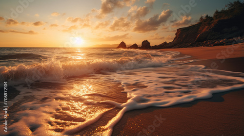 Golden Serenity: Tranquil Beach Sunset
