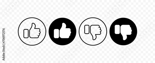 Like and dislike icons. Silhouette, likes thumbs up, dislikes thumbs down icons. Vector icons