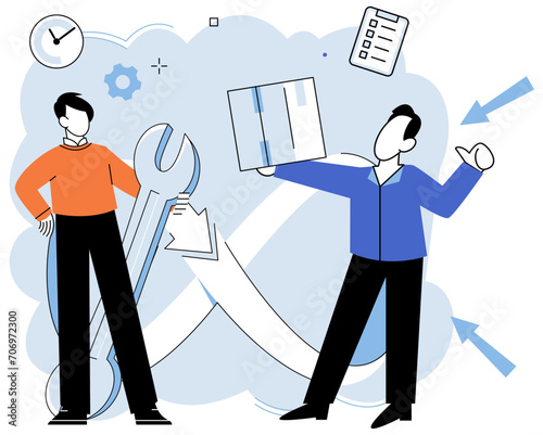 Product to service model. Vector illustration. The product-to-service concept explores shift from focus on goods to focus on services Effective management practices are vital for overseeing product
