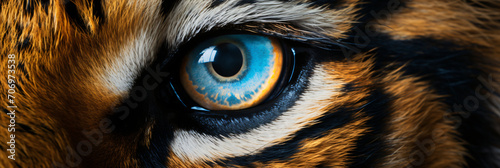 An eye of a tiger with a blue eye, in the style of attention to fur and feathers texture, 8k resolution, matte photo, accurate and detailed

 photo
