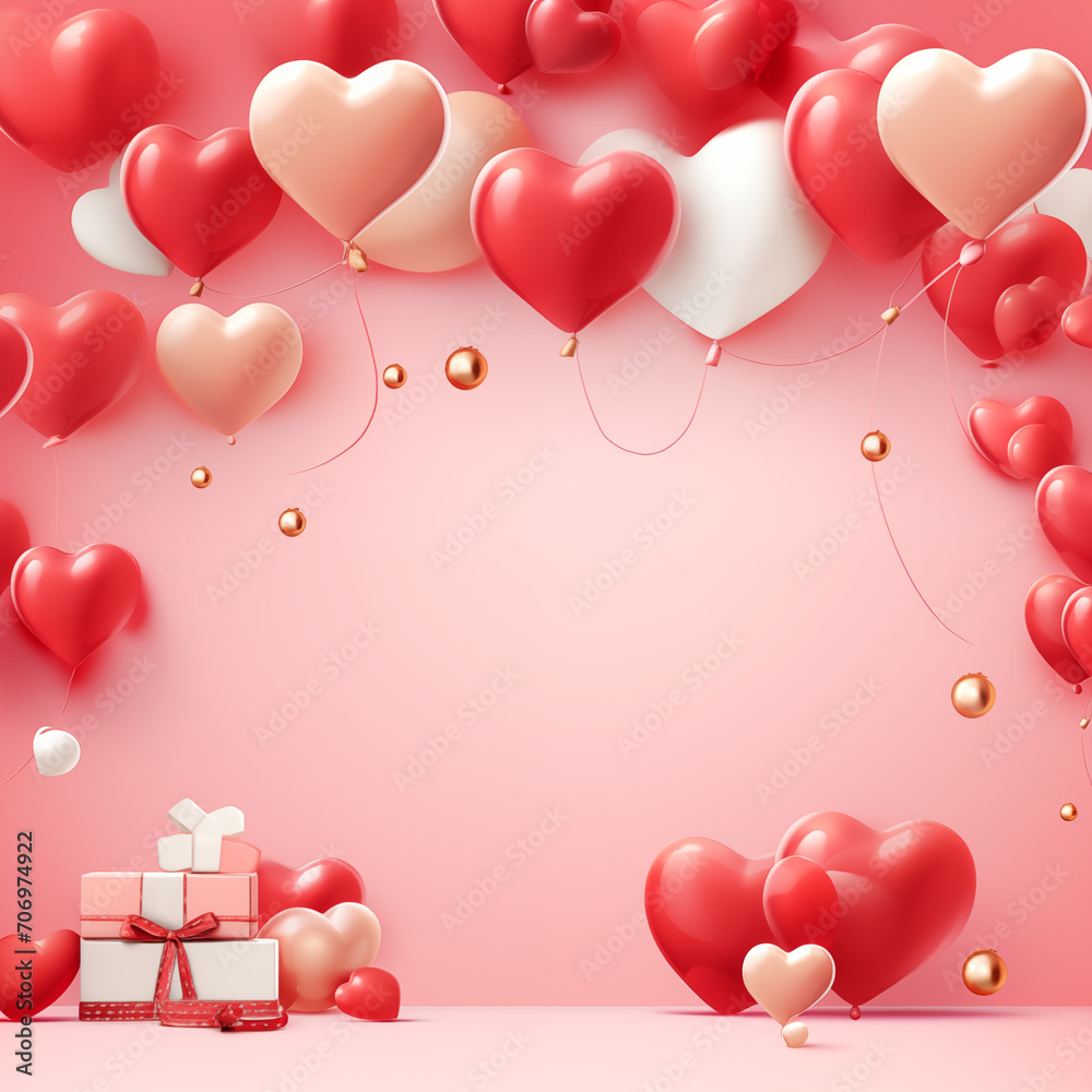 Love is in the air as a heart-shaped balloon and gift box add a touch of whimsy to a romantic valentine's day celebration, adorned with pink and red party supplies