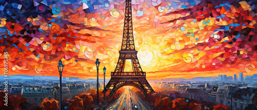 Eiffel tower mosaic stain glass stlye illustration photo