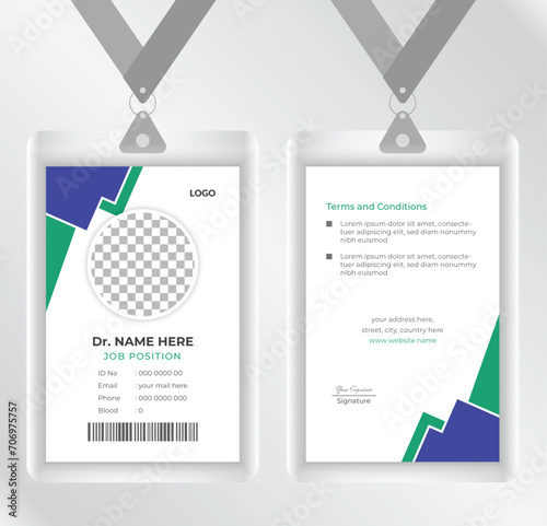 Medical abstract id card design template. Professional medical ID card template or medical business ID card corporate identity design. Modern Doctor ID Card Template.
