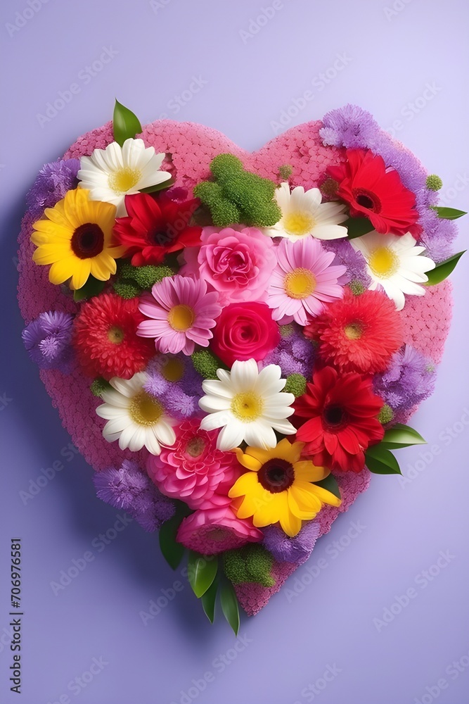 Bouquet of vibrant flowers arranged in the shape of a heart, valentine’s day vibes, generative AI, background image Bouquet of vibrant flowers arranged in the shape of a heart, valentine’s day vibes, generative AI, background image