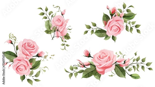 Spring sakura cherry blooming flowers bouquet. Isolated realistic pink petals, blossom, branches, leaves vector set. Design spring tree illustration,generative ai © irvan