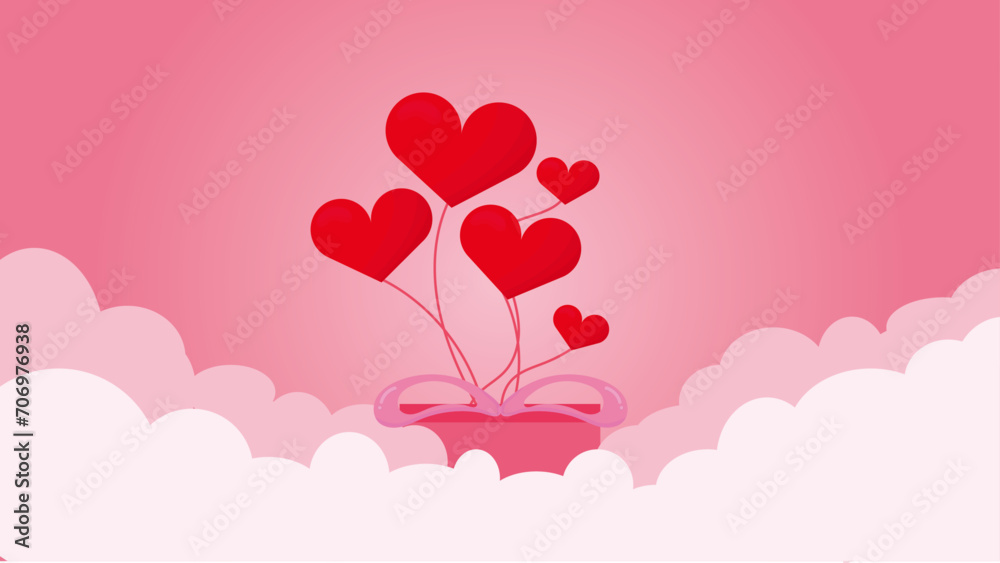Paper style pink background with heart shapes. Vector illustration.