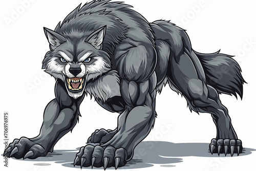 stail cartoon wolf with big muscles