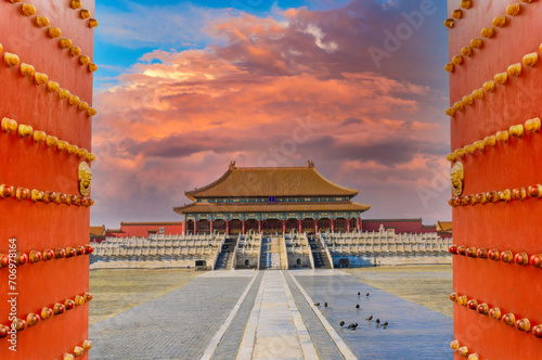 Sunrise at Beijings Forbidden City, featuring the Hall of Supreme Harmony. photo