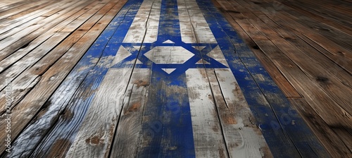 Israel Flag on wooden floor. AI Generative