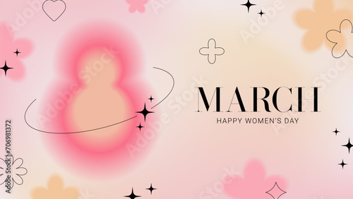 Trendy banner for 8 March. International Women's Day card. Y2k style creative vector illustration with aesthetic blurry elements and linear forms. Minimalist design for party, ads, promo, cover.