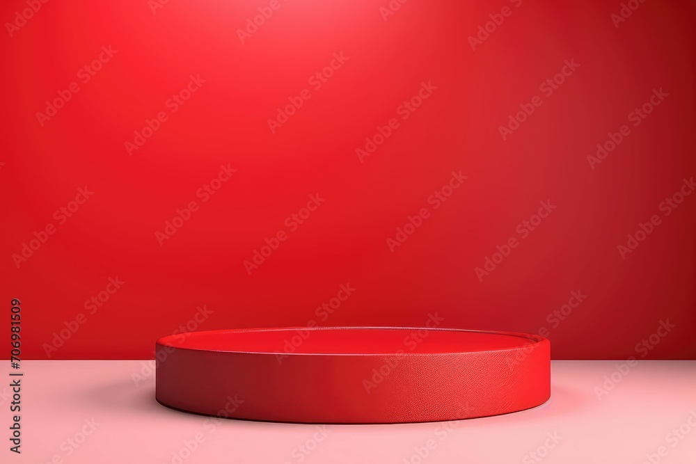 Empty Red background and stand display or shelf with studio for showing or design valentine concept Empty Red background and stand display or shelf with studio for showing or design valentine concept