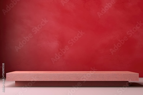 Empty Red background and stand display or shelf with studio for showing or design valentine concept