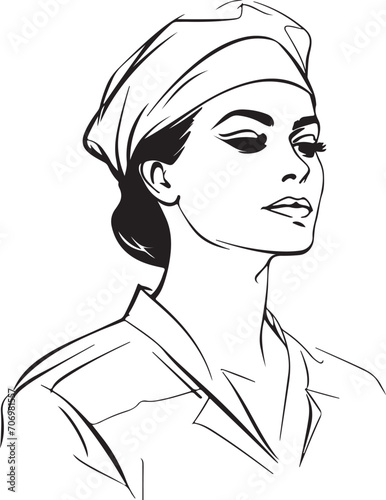 flat design sketch of a female nurse generative ai