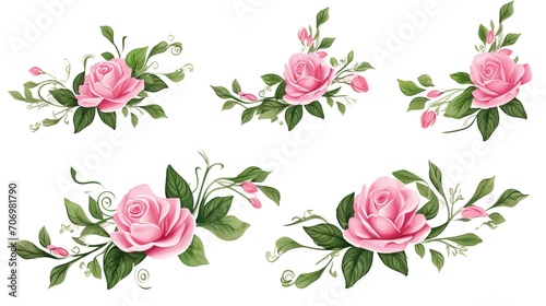 Spring sakura cherry blooming flowers bouquet. Isolated realistic pink petals, blossom, branches, leaves vector set. Design spring tree illustration,generative ai