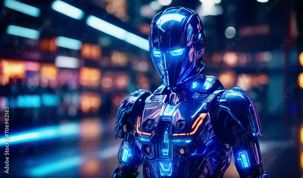 Futuristic cyber robot, powered by artificial intelligence AI, robotic science, and technology,Seamless 4K loop video. Futuristic cyber robot, powered by artificial intelligence AI, robotic science, and technology,Seamless 4K loop video.